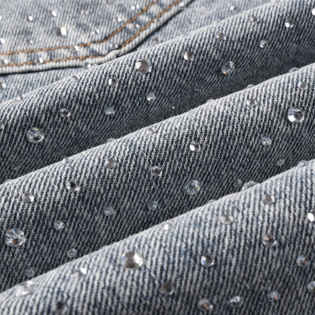 Purple Rhinestone Jort