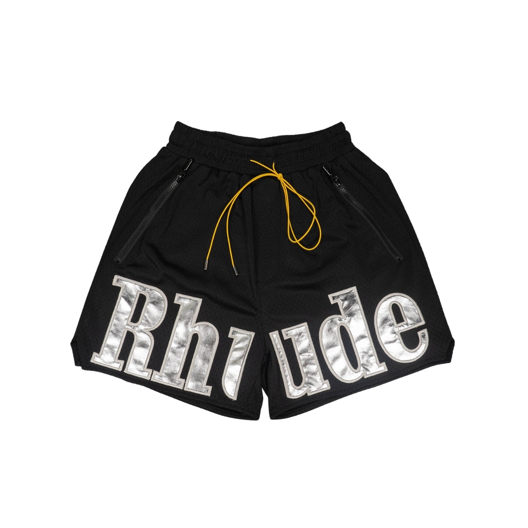 Rhude Metallic Logo Black Shorts